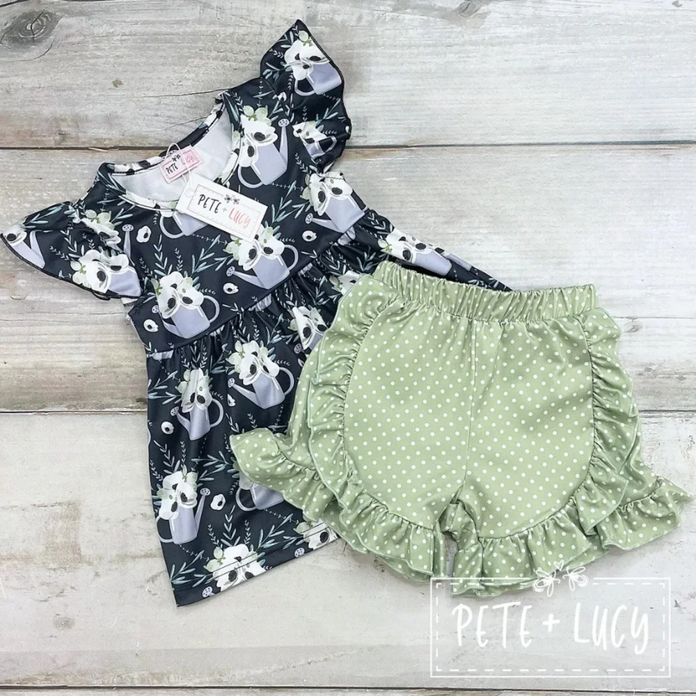 PETE + LUCY Garden Girl 2 Piece Summer Ruffle Short Set 6/6X NEW